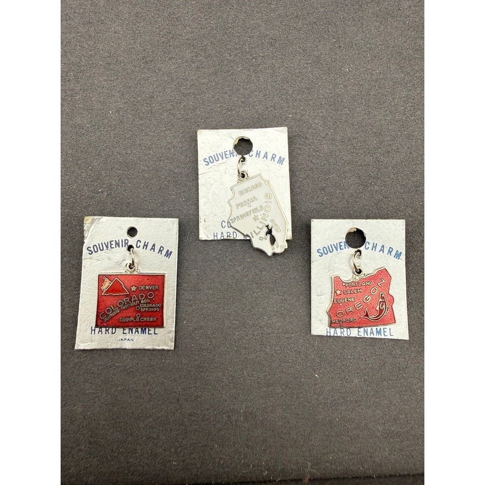 Vintage Japan Souvenir Charms Colorado Illinois Oregon Map Enamel Retro 70s